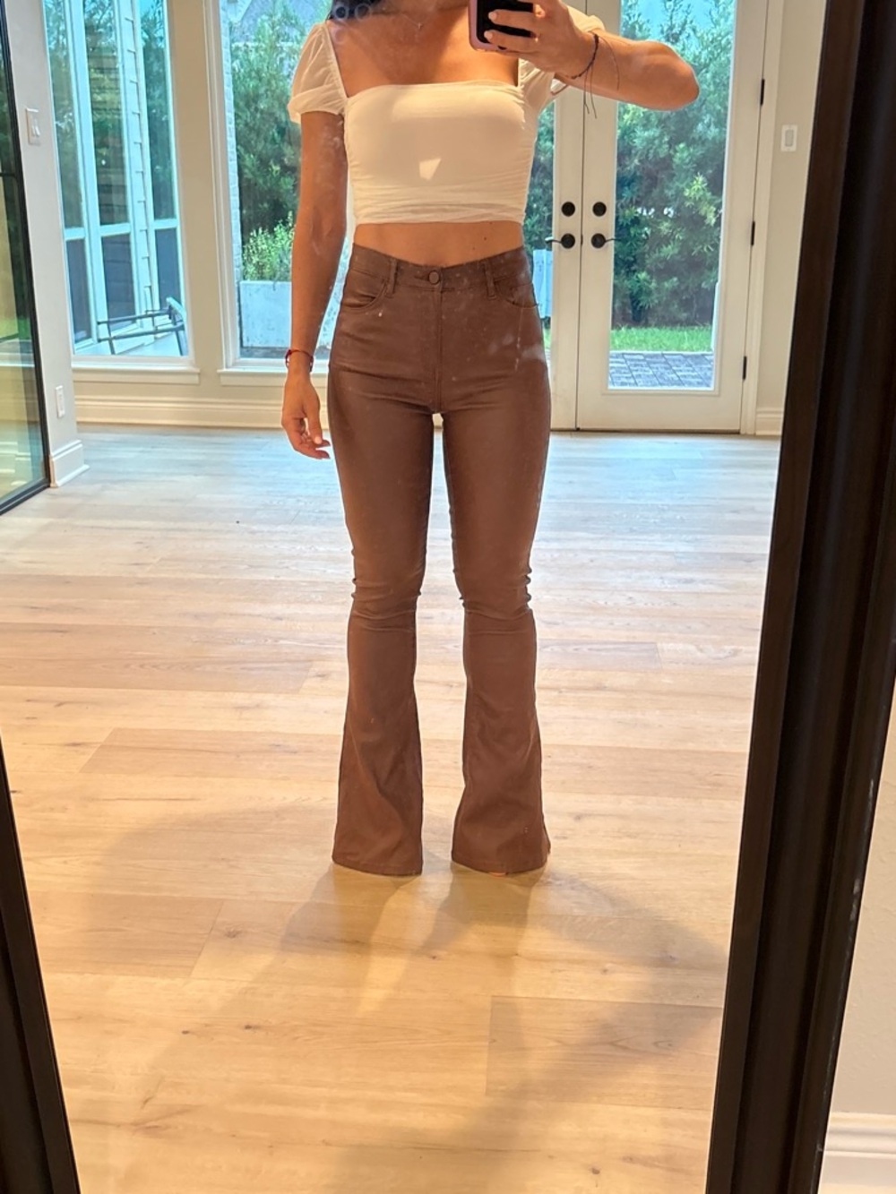 Edikted High-Rise Flare Jeans in Brown